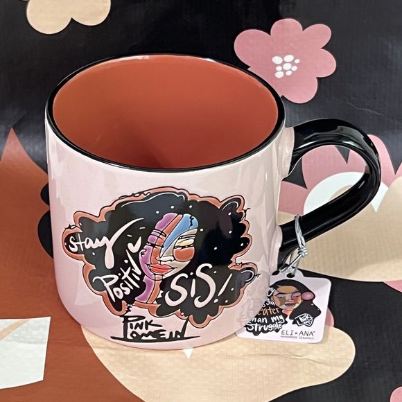 Pink Lomein STAY POSITIVE SIS Handmade Ceramic Coffee Mug 18Oz Eli and Ana - Picture 16 of 17